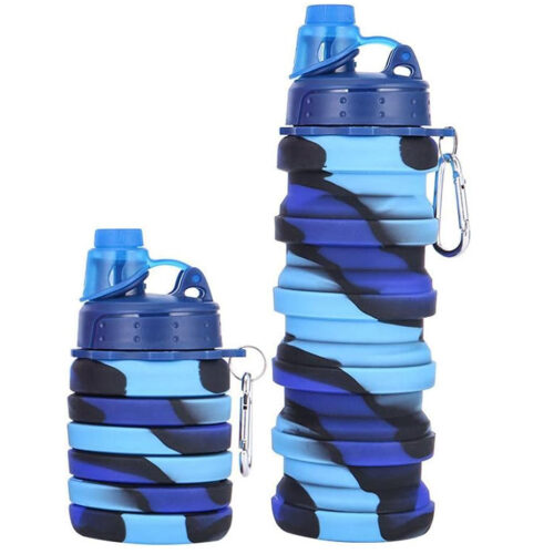 Silicone Water Bottle Portable Foldable Cup Bottle Fruit Juice Leak-Proof Outdoor Sport Travel Camping Bottle with Lid